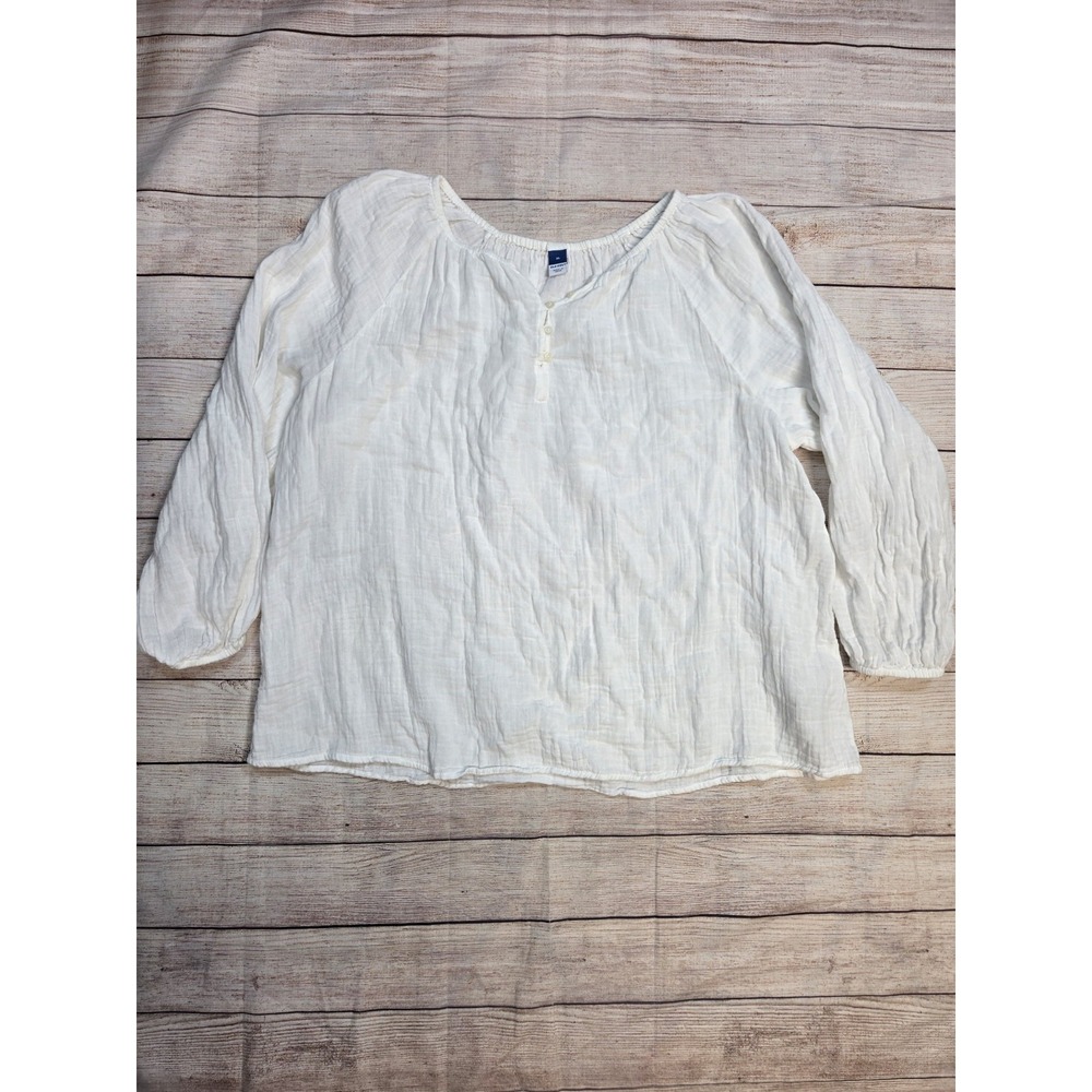 Old Navy Women's White Cotton Long Sleeve Gauze Peasant Blouse Size XL Open Neck